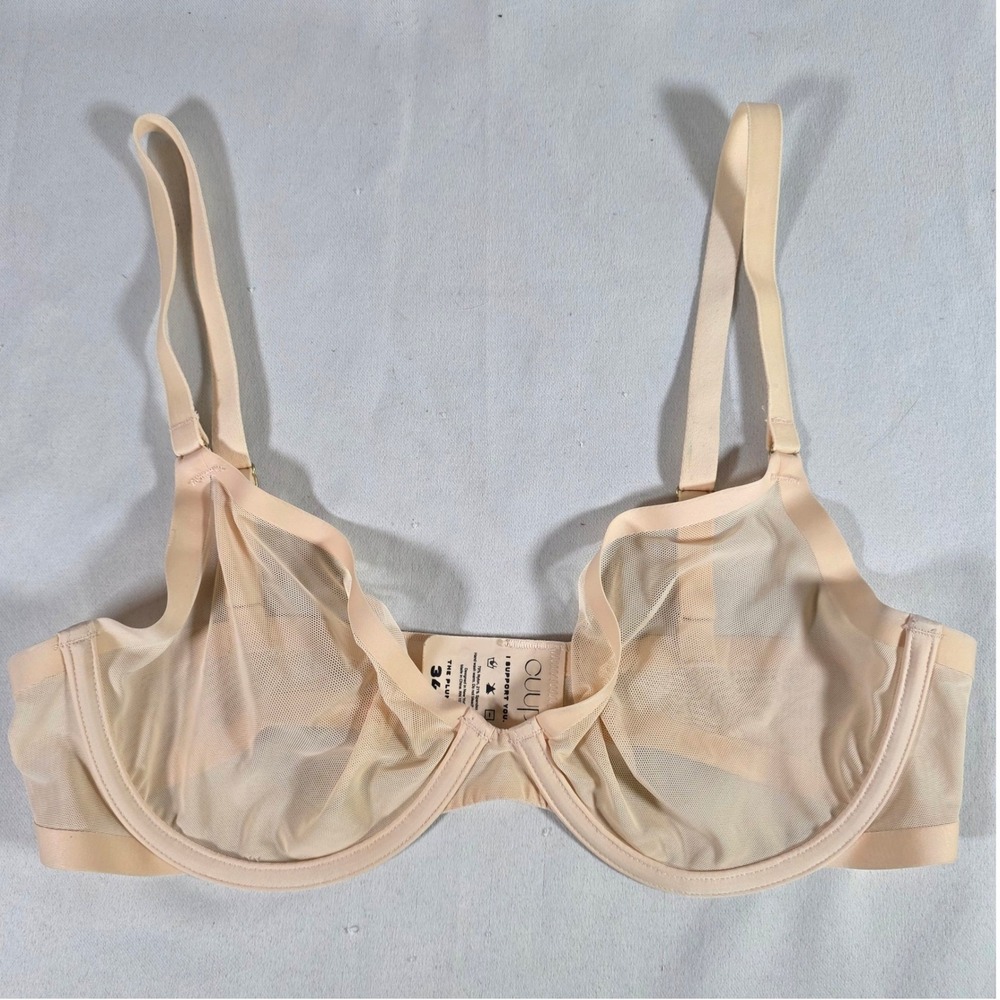 CUUP The Plunge Mesh Underwire Bra Blush Pink Womens 34D Sheer Adjustable